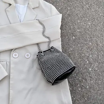 

Mini Rhinestone Bucket Crossbody Bags For Women Handbag 2020 New Fashion Wild Chain Handbags Lady Shoulder Messenger Bag Totes