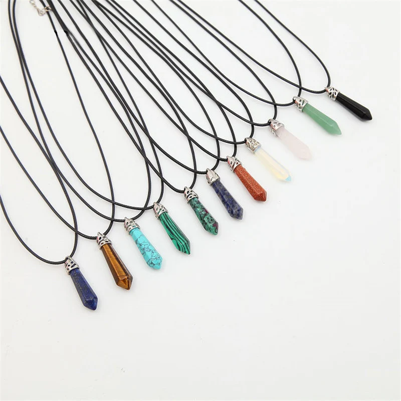 

Natural Quartz Pendant Stone Hexagonal Pillar Pendants Necklace Chakra Healing Crystal Point Gem Necklaces For Women Jewelry