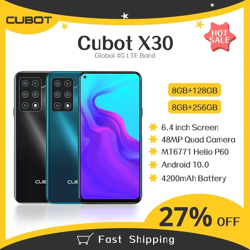 Смартфон Cubot X30 телефон NFC пять камер 48 МП Селфи 8 ГБ + 256 FHD экран 6 4 дюйма Helio P60 Android 10