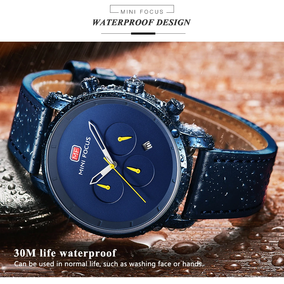Мини фокус часы для мужчин люксовый бренд синий кожаный ремешок водонепроницаемый Мода Спортивный Стиль кварцевые наручные часы Relogio Masculino часы