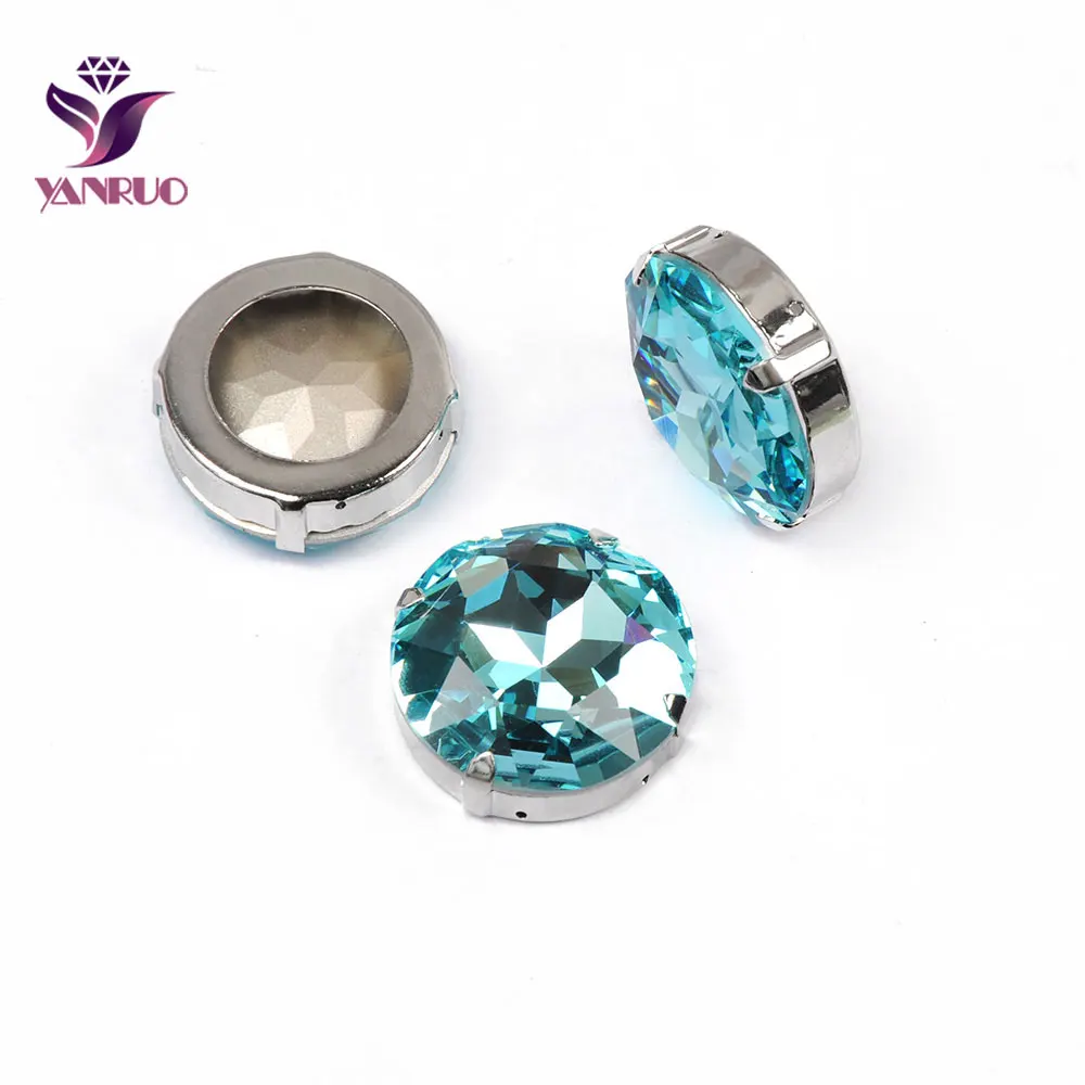 YANRUO 1201 круглые 27 мм большие стеклянные бусины алмазное ремесло и Diy Швейные украшения блестящие принадлежности - Цвет: Aquamarine-Silver