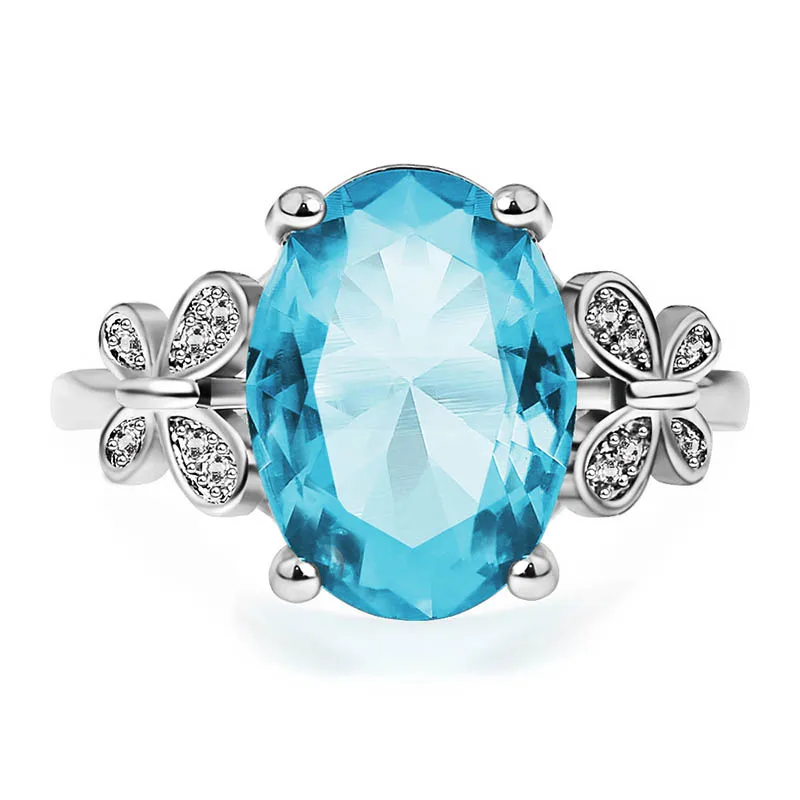 blue Bague Ringen Настоящее серебро 925 кольцо с 10*14 мм Аквамарин драгоценный камень Женское Обручальное свадебное кольцо хорошее ювелирное изделие подарок Размер 6-10 - Цвет камня: blue