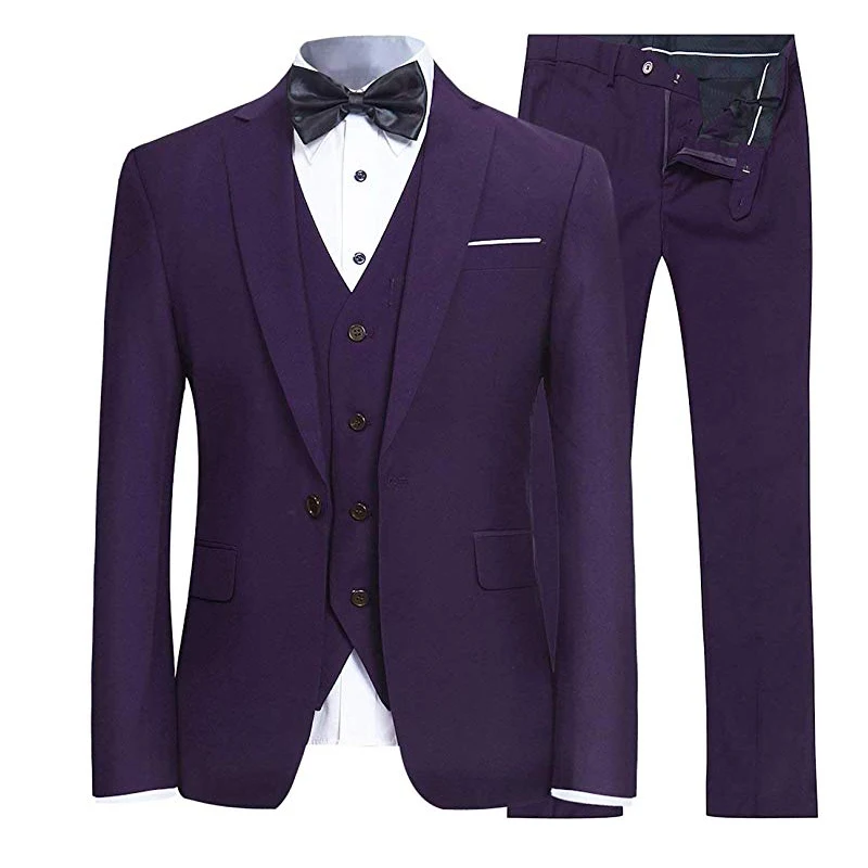 Purple Мужские формальные костюмы модные Бизнес Повседневное банкет мужской костюм черный, серый, фиолетовый, красный мужской костюм для выпускного вечера, четыре предмета в комплекте для свадьбы - Цвет: Purple