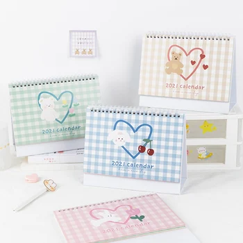 

2021 Lovely Heart Desk Calendar Cartoon Animals Coil Calendars Monthly Schedule Daily To Do List Planner