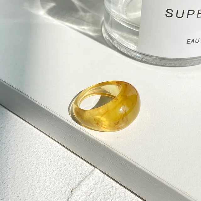 New Colorful Transparent Resin Acrylic Crystal Rhinestone Simple Geometric Square Round Rings Set for Women Fashion Jewelry JZ08