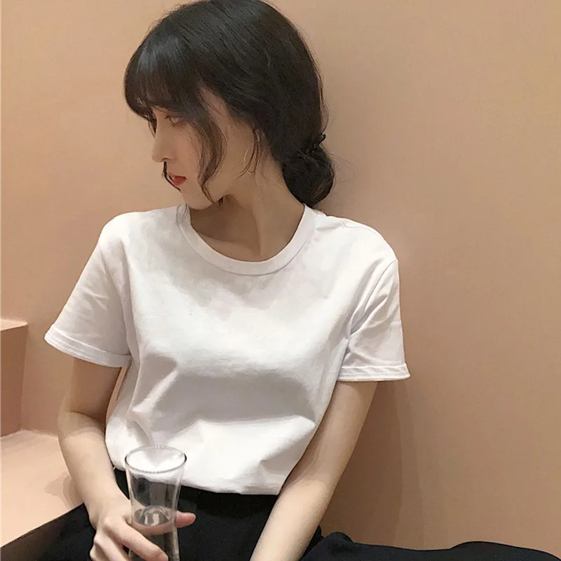 

Blck White Womens T-Shirts Short Sleeve Summer O-Neck T-Shirt Basic Classic Slim Tops T Shirts