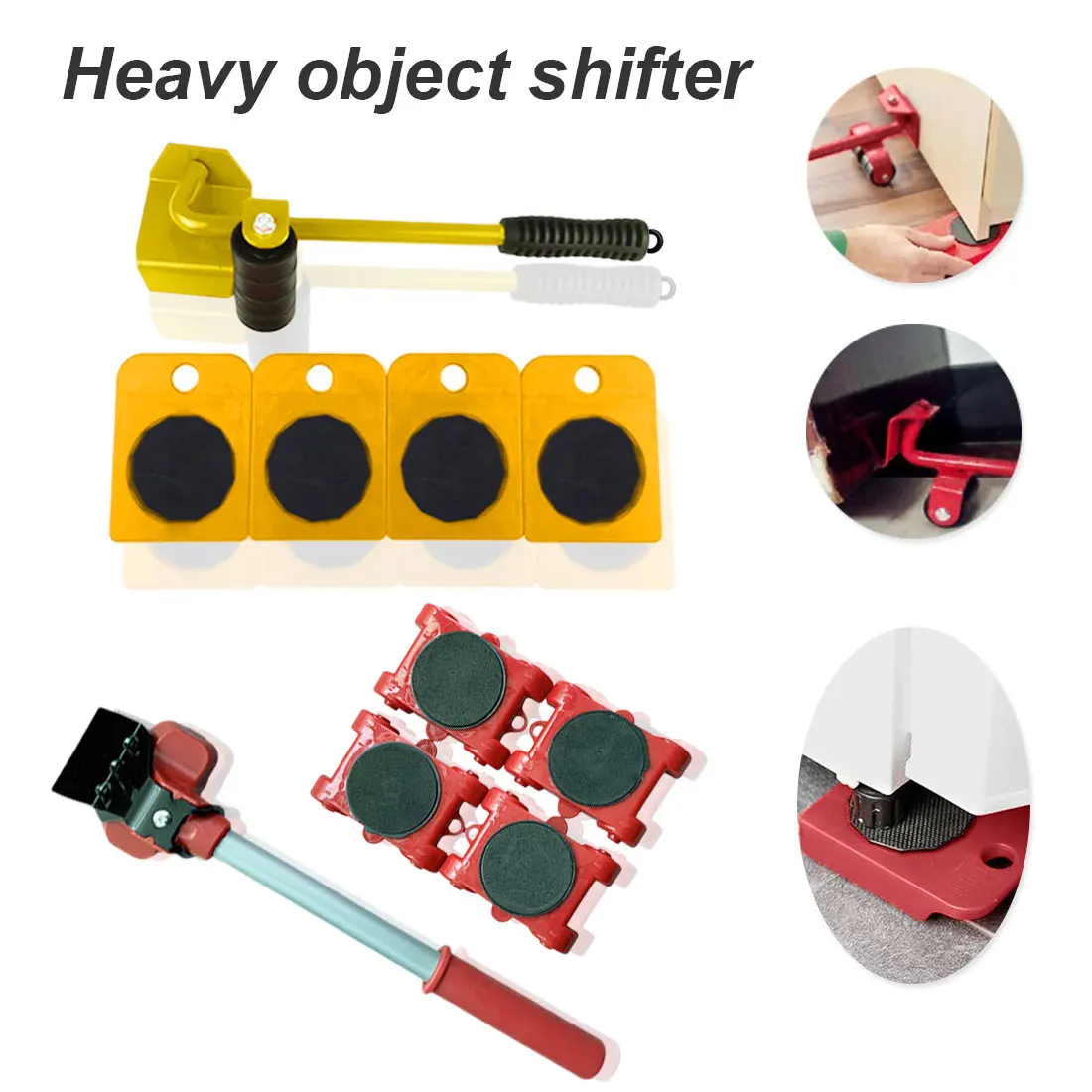 

Transport Lifter Heavy Stuffs Moving Tool Furniture Mover Tool Set Furniture 4 Wheeled Mover Roller+1 Wheel Bar Hand Tools Set