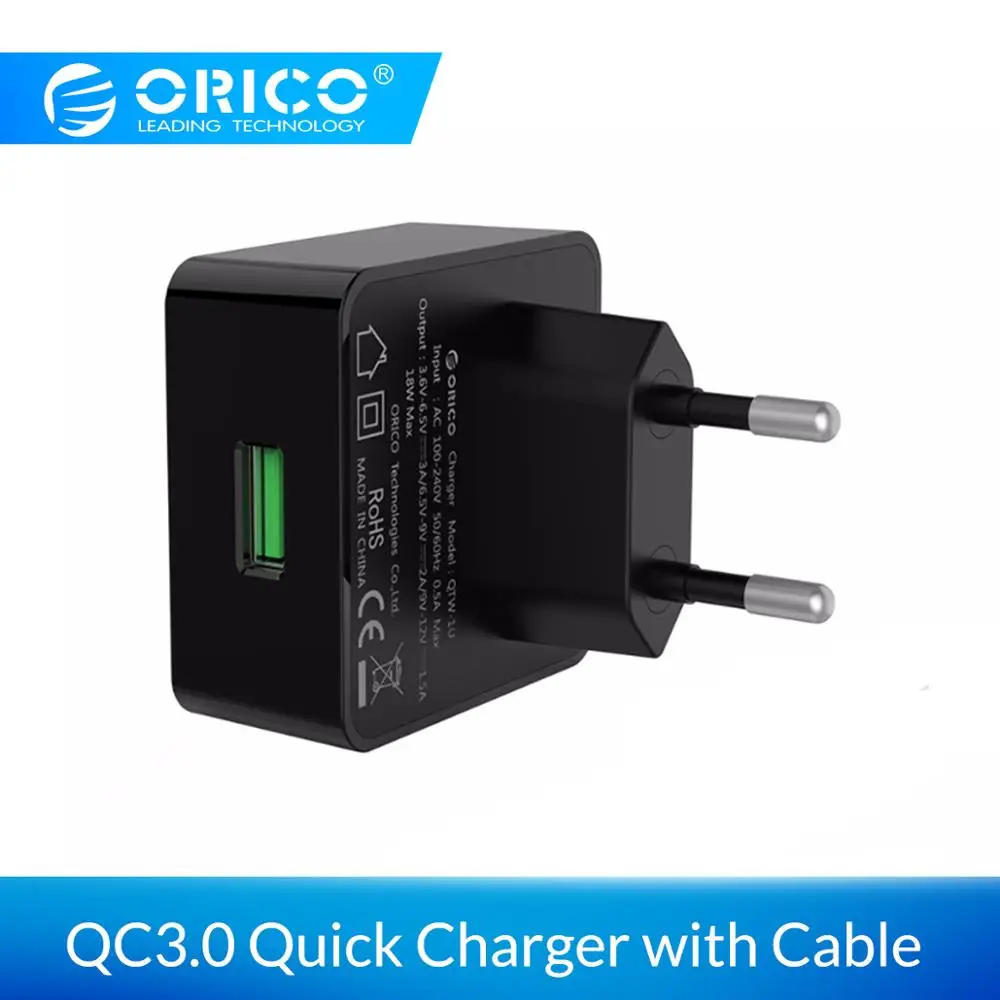 

ORICO Phone Charger Quick Charge 3.0 18W Fast USB Charger for iPhone Samsung Xiaomi Huawei with Free Micro USB Cable