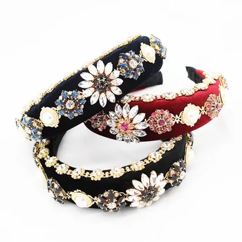 

New European and American Baroque luxury rhinestone geometry flower show headband dance ball sponge personality headband 825