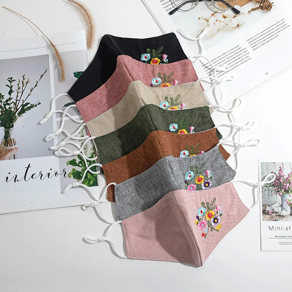 Embroidery Mouth Mask Pm2.5 Outdoor Washable Reuse Adjustable Face Protection Printing Pollution Respirato Cover | Красота и здоровье