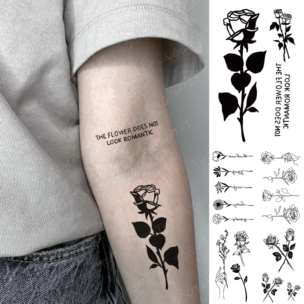 Waterproof Temporary Tattoo Sticker Old School Rose Flash Tatoo Thorns  Flowers Hand Arm Wrist Fake Tatto For Body Art Women - AliExpress