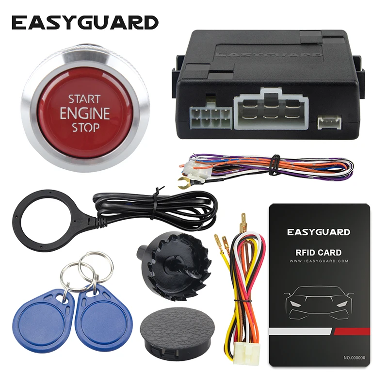 RFID Car Alarm System Push Button Start Keyless go Transponder Immobilizer DC12V