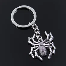 Nuevo llavero de 30mm de moda para hombre, cadena con soporte de Metal DIY, araña Vintage para Halloween, colgante de regalo de Color plateado de 35x32mm