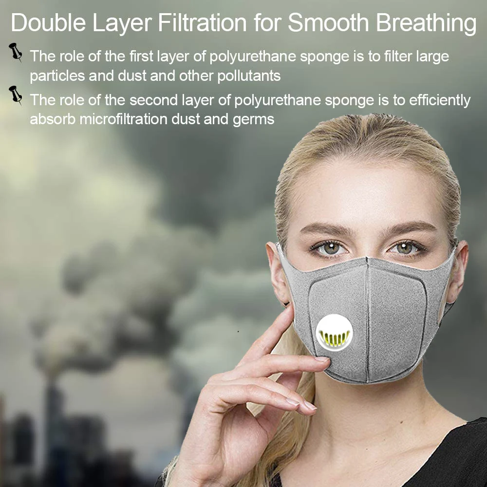 2Pcs/Lot Sponge Dust Masks - Respirator Mask with Breath Valve Anti-Dust Anti Pollution Face Mouth Mask Breathable for Men Women