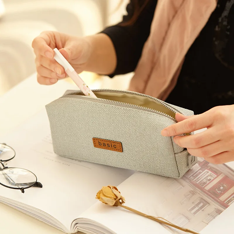 

Creative simple square pencil pencil case student solid color cotton linen pencil case