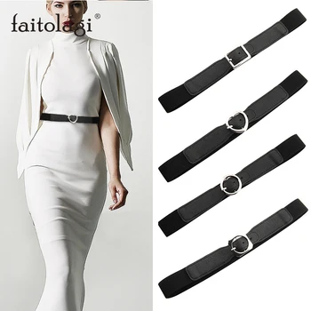 

Elastic Nylon Ladies Dress Belt Strap Heart Rings Buckle Female Waist Belt for Jeans Black Wild Women Waistband