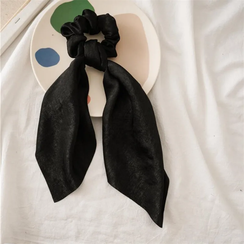 Модный многоцветный головной убор тюрбан для женщин с большим бантом, резинки для волос, резинки для волос, ленты для волос, галстуки с хвостиком, повязка на голову - Цвет: black