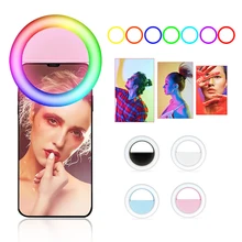 Clip-auf RGB Handy Selfie Ring Licht LED Multi-farbe Fotografie Ring Lampe Make-Up Ringlight für Telefon tablet Youtube Video