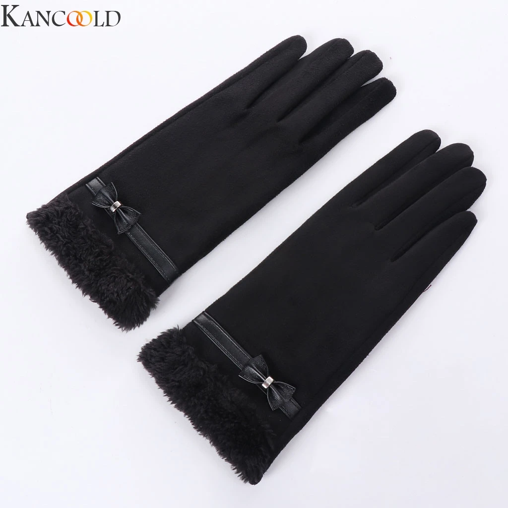 KANCOOLD, женские перчатки с сенсорным экраном, замшевые, теплые, толстые, кашемировые, полный палец, варежки, женские, флис, внутри, перчатки, Осень-зима