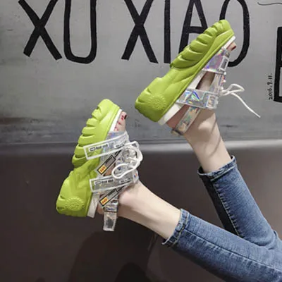 LuLaIKa/ г. Новые летние женские модные удобные пляжные повседневные Sandals5-8cm с круглым носком на толстой подошве со шнуровкой - Цвет: Green