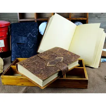 

Vintage Cowhide Leather Travel Journal Notebook A5 Diary Embossed Flower Notepad