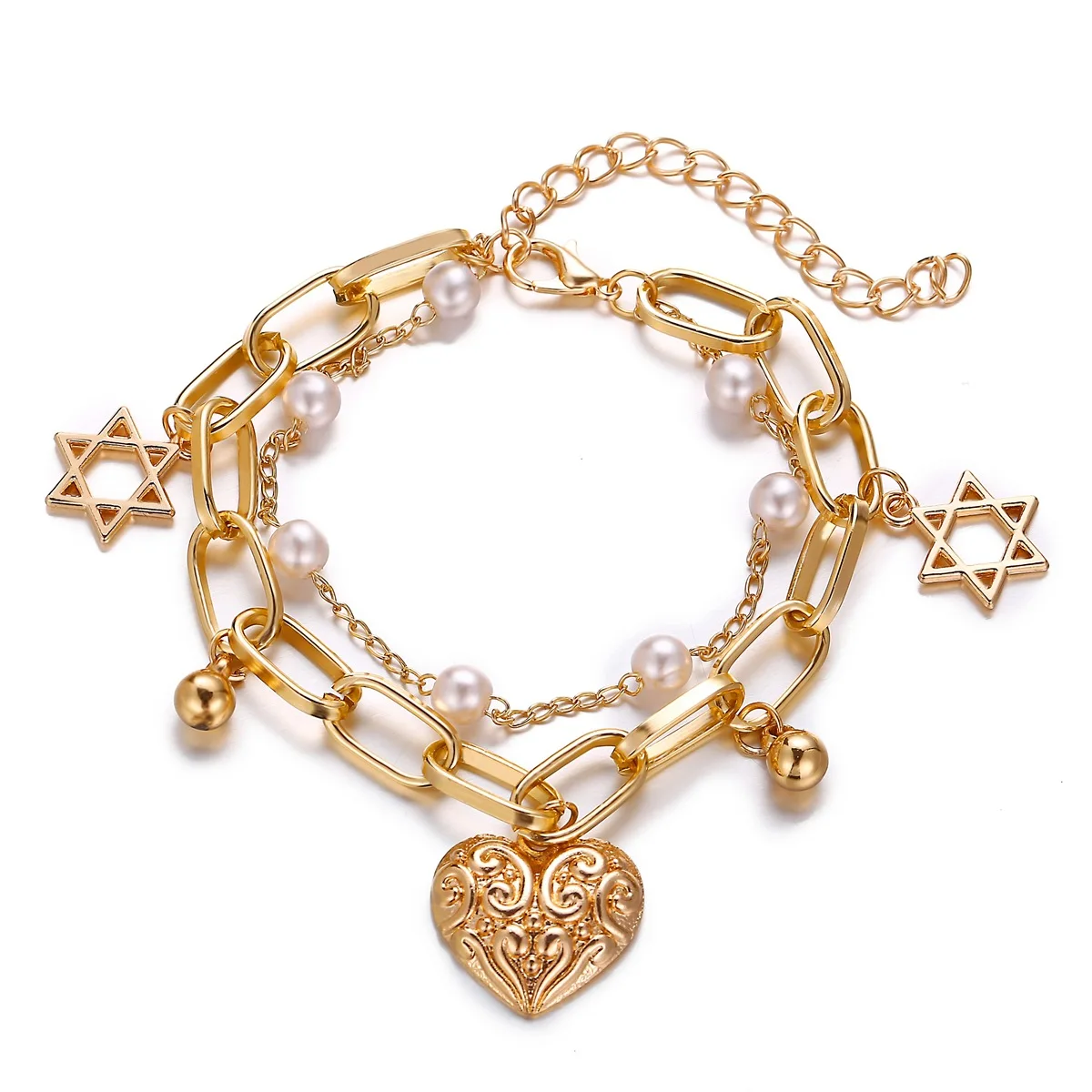 

2019 Charm Chain Bracelets Gold Silver Head Heart Pendant Bracelets & Bangles for Women Fashion Jewelry Gifts