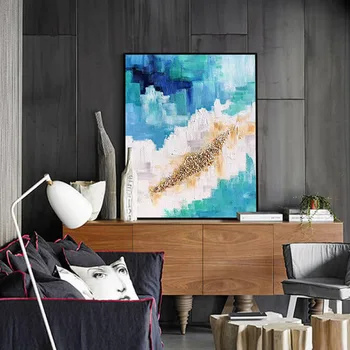 

Hand painted Abstract Oil Painting Blue Mountain Modern Wall Art Picture modern for Living Room home classroom restaurant Decor