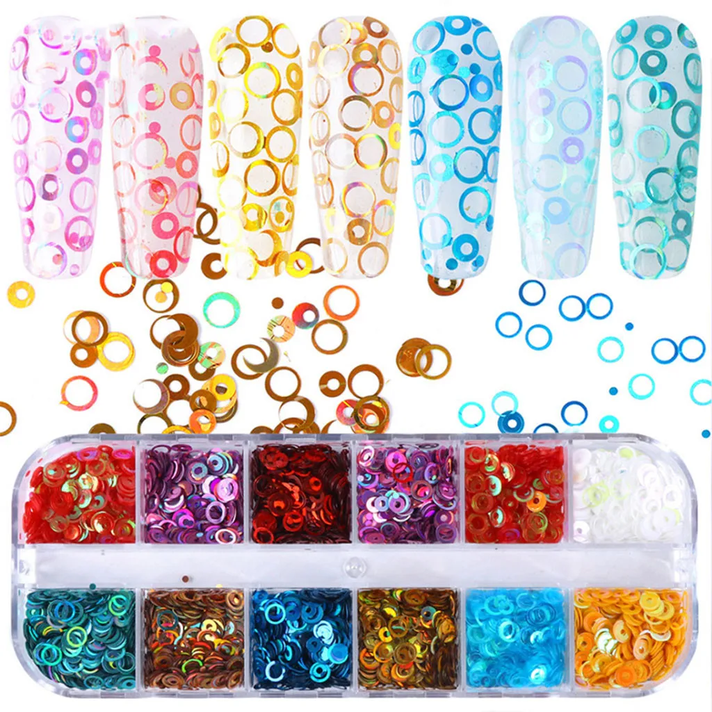 12 сеток/коробка разные размеры Dreamlike Rainbow Круглый Круг блёстки для ногтей