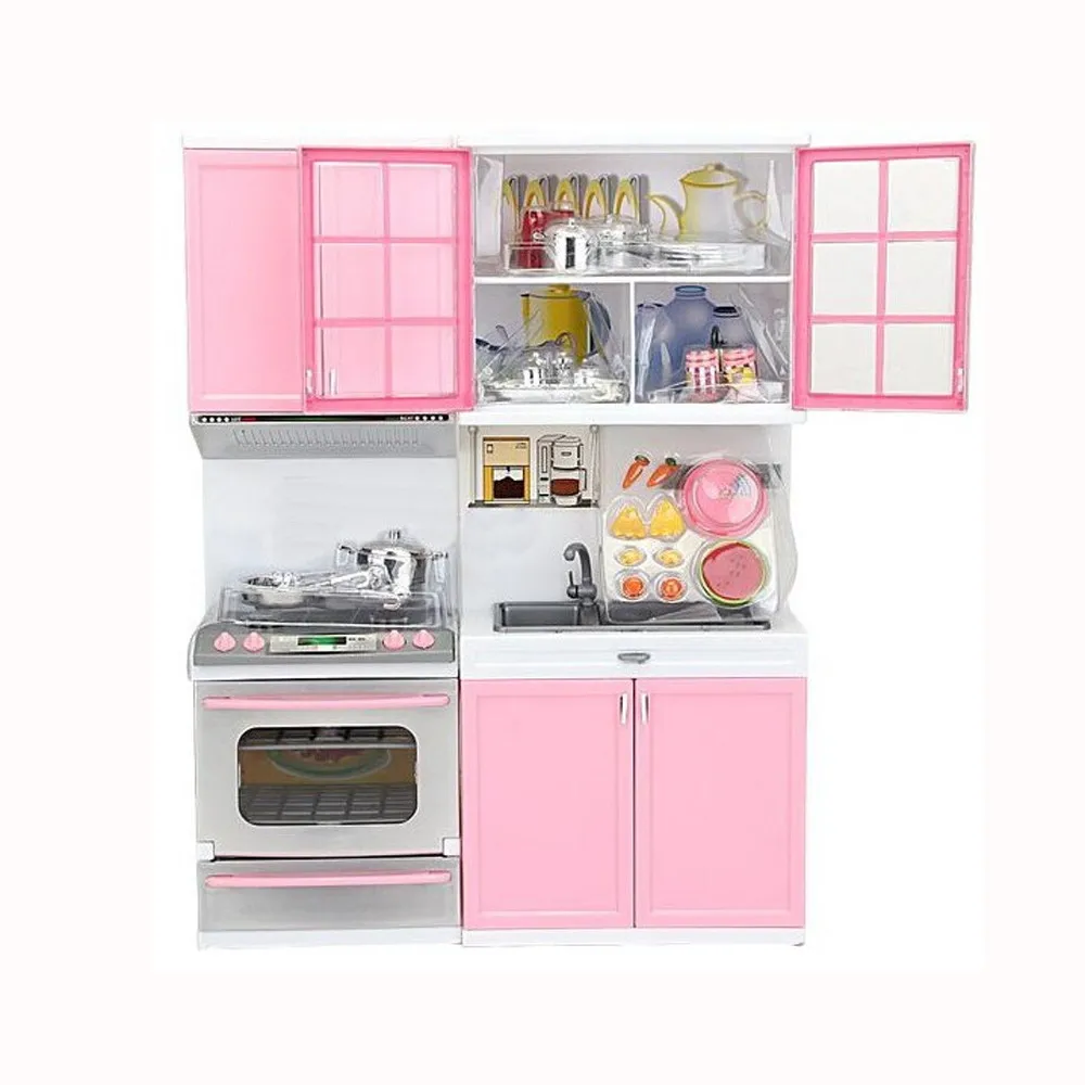 Kids Kitchen Pretend Play Cooking Set Simulation Cookware Cupboard Cabinet Toys 