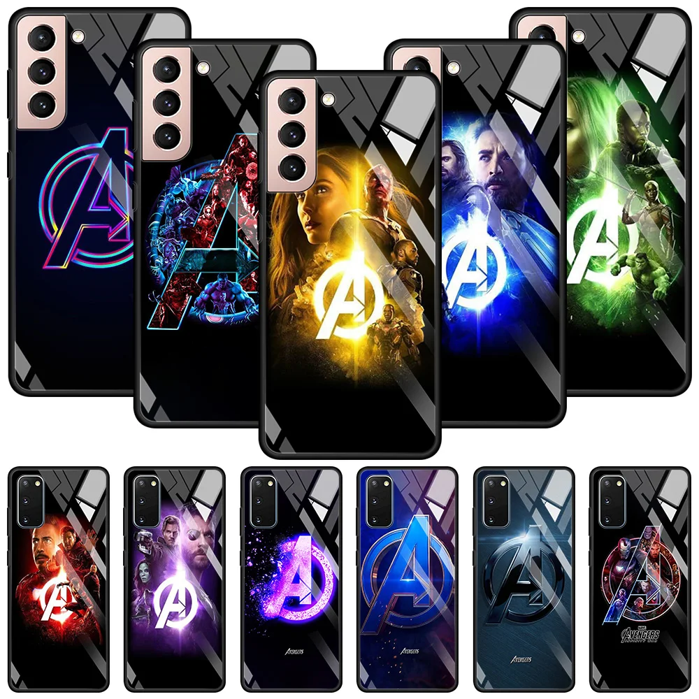

Tempered Glass Case For Samsung Galaxy S23 S22 S21 FE S21 S20 S10 S9 S8 Plus Ultra S10Lite Cover Shell Marvel The Avengers LOGO