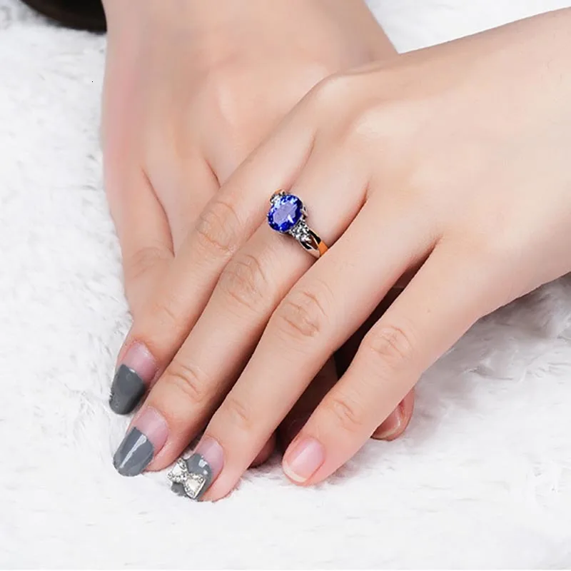 JoiasHome роскошное сапфировое кольцо для женщин, открытый регулируемый размер с овальным синим драгоценным камнем, 925 серебряное классическое ювелирное изделие, свадебный подарок