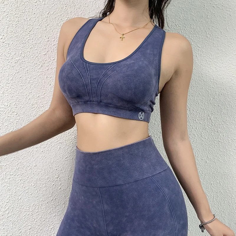 SET BLUE Бесшовный комплект для йоги из 2 предметов, Женский Топ с длинным рукавом и высокой талией, спортивные Леггинсы для контроля живота, одежда для спортзала, бесшовный спортивный костюм с эффектом омбре - Цвет: SET BLUE