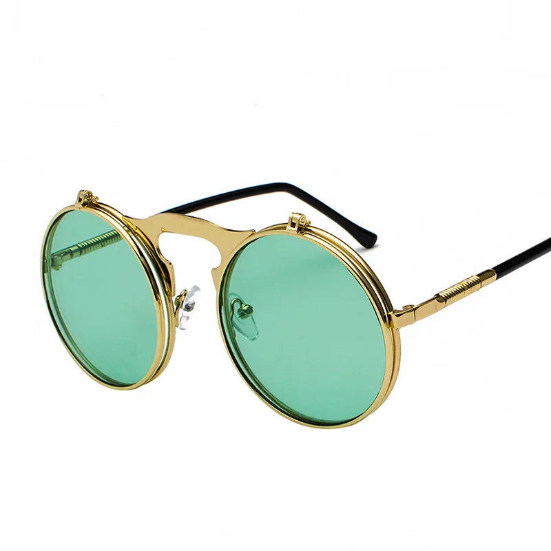 MuseLife винтажные стимпанк Солнцезащитные очки женские круглые металлические оправы паровые панк Солнцезащитные очки Мужские брендовые дизайнерские ретро очки UV400 - Цвет линз: 9-Gold-Green