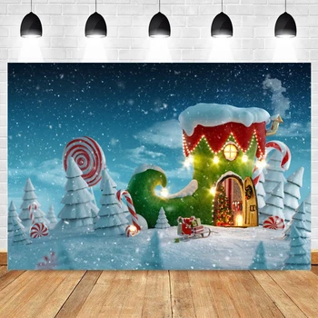 

Christmas Backdrop Winter Boots House Candy Snow Photography Background For Photo Studio Vinyl Photophone Photozone Photocall