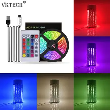 

USB LED RGB Strip Light Color Change Flexible Ribbon Tape Lamp with 24-Key Remote Control for TV Desktop Background Decoration
