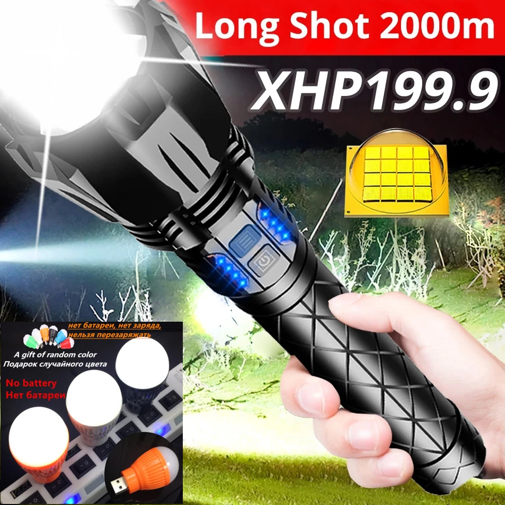 Newest XHP199 High Power Led Flashlight USB Rechargeable Torch Light Most Powerful Flashlight 18650 XHP160 XHP90 Waterproof Lamp most powerful torch in the world
