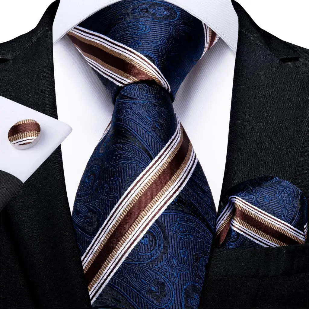 Модный Полосатый галстук для мужчин, Шелковый Свадебный галстук красного, винно-белого цвета, запонки, подарочный набор галстуков, дизайн, бизнес MJ-7337 - Цвет: MJ-7321