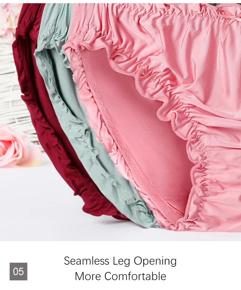 Women's Plus Size Mid Waist Bamboo Fibre Ruffles Rim Panties