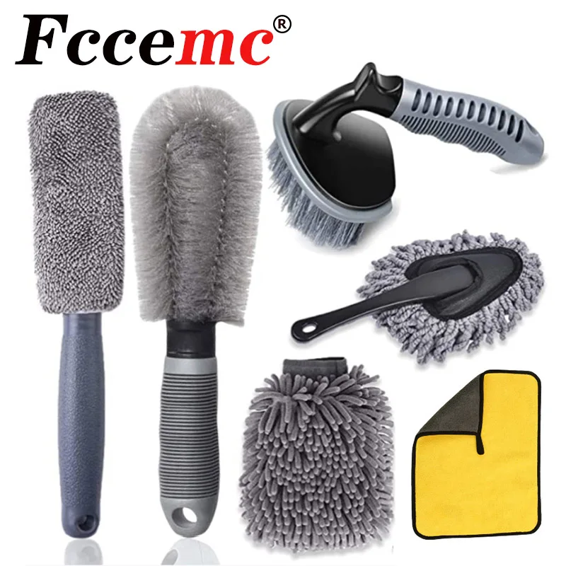 

Car Beauty Car Wash Brush 6-piece Tire Brush Wheel Hub Brush Encryption Auto Wash Gloves Pickup trucks Detailing Tools Car Wash