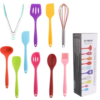 

10pcs/Set Colorful Silicone Kitchenware Nonstick Kitchenware Set Cooking Shovel Spoon Tool Cookware Set Baking Utensils