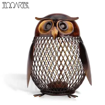 

Tooarts Piggy Bank Owl Figurine Money Box Metal Coin Box Saving Box Home Decoration Crafts Gift For coins new year decorations