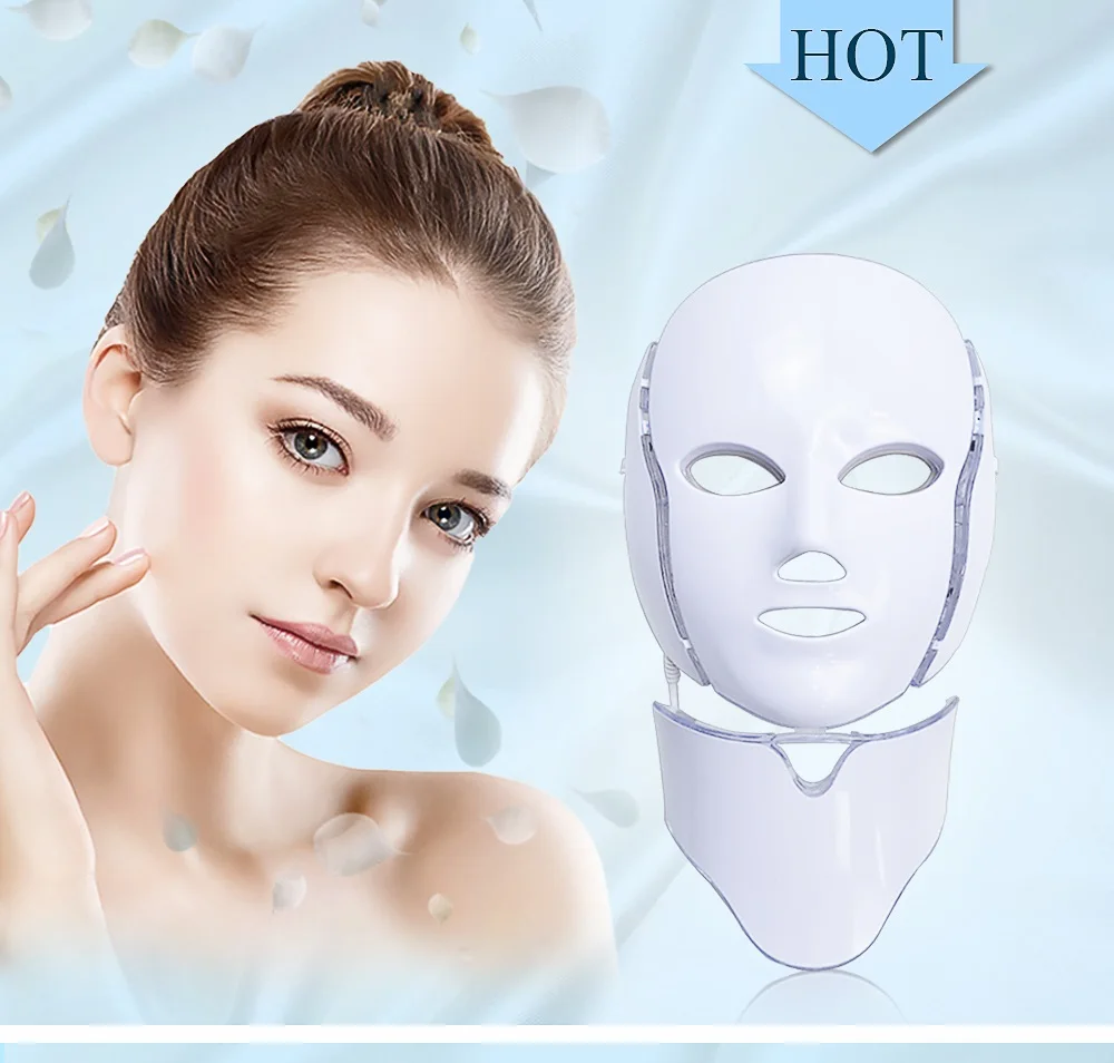 

7 ColorsLED Facial Mask Beauty Skin Rejuvenation Photon Light Mask with Neck Therapy Wrinkle Acne Tighten Skin Tool