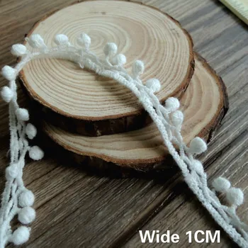 

1CM Wide White Clothing Lace Collar Trim Water Soluble Cotton Embroidered Pompom Fringe Ribbon DIY Headwear Sewing Guipure Decor