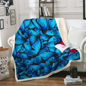 

Butterfly Sherpa Fleece Blanket Blue Butterfly Plush Throw Blanket Colourful Beautiful Glowing Butterflies Sofa Blanket