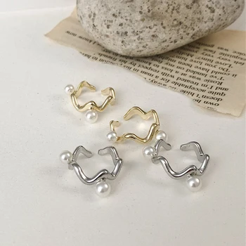 

Fashion Silver Color Geometric Letter C Wave Circle Earcuff Clip Earrings No Piercing Women Minimalist Pearl Ear Cuff Jewelry