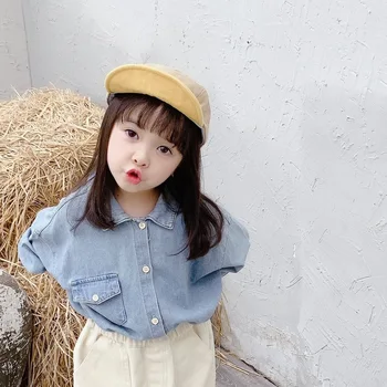 

2020 Girls Fall Long Sleeve Shirt Kids Denim Lapel Top