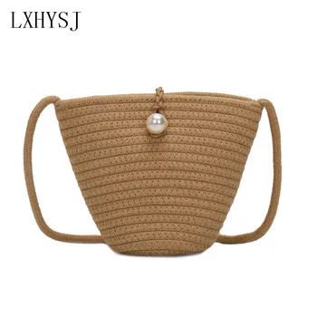 

2020 Small Straw Bucket Bag Hand-woven Women's Shoulder Bags Summer Beach Messenger Bag For Female Travel Purses and Handbags