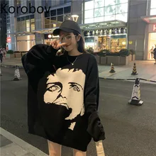 Korobov, свитер с длинным рукавом и круглым вырезом, корейский стиль, мультяшный персонаж, Sueter Mujer, уличная одежда, женские пуловеры Harajuku, 79292