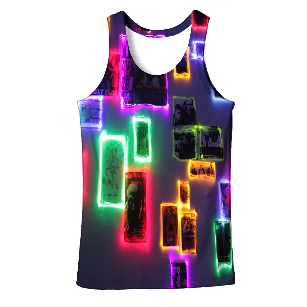 

UNEY Graphic Tank Tops For Men Summer Psychedelic Light Photo US Size 3D Sleeveless Color block Vest Sports Gym Tops 2020 New