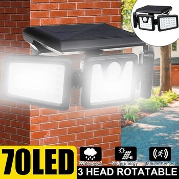 

70 LED Three-Head Solar Motion Sensor Wall Lamp for Home Garden Decoration Outdoor Security Lighting Lamp